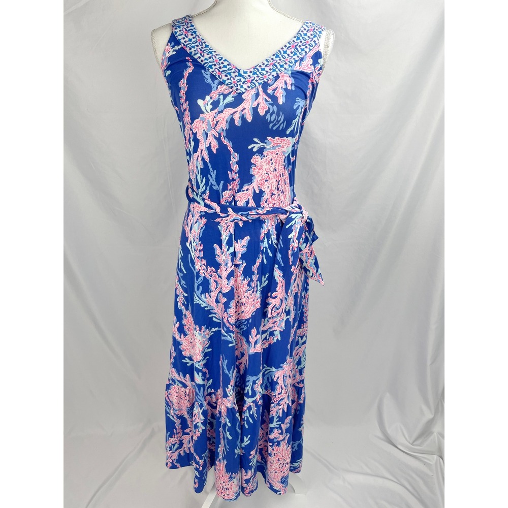 Lilly Pulitzer Madsen Dress XS Borealis Blue Pink Sleeveless Swim on Over Resort